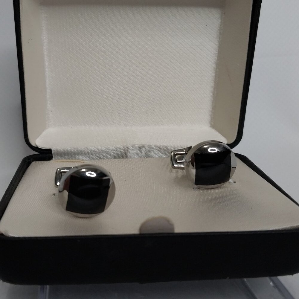 Stainless Steel Black Onyx Cufflinks Formal Tuxedo Mens Jewelry Boxed NWT